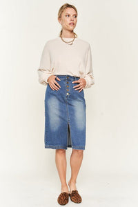 Denim Button Down Front Midi Skirt - Happily Ever Atchison Shop Co.