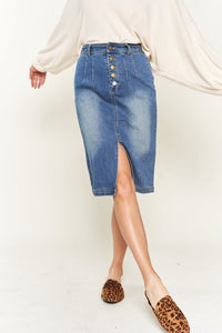 Denim Button Down Front Midi Skirt - Happily Ever Atchison Shop Co.