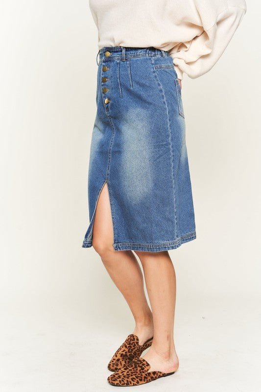 Denim Button Down Front Midi Skirt - Happily Ever Atchison Shop Co.