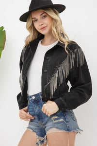 Denim Chevron Fringe Jacket - Happily Ever Atchison Shop Co.