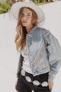 Denim Chevron Fringe Jacket - Happily Ever Atchison Shop Co.