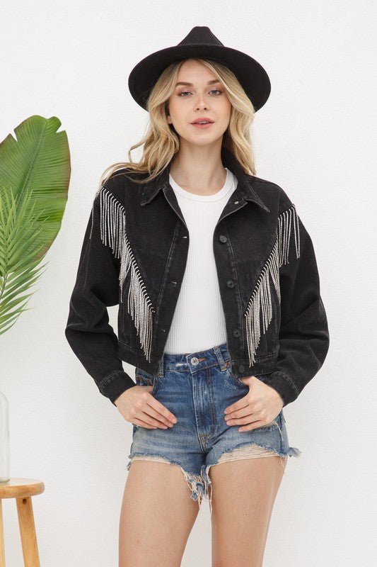 Denim Chevron Fringe Jacket - Happily Ever Atchison Shop Co.