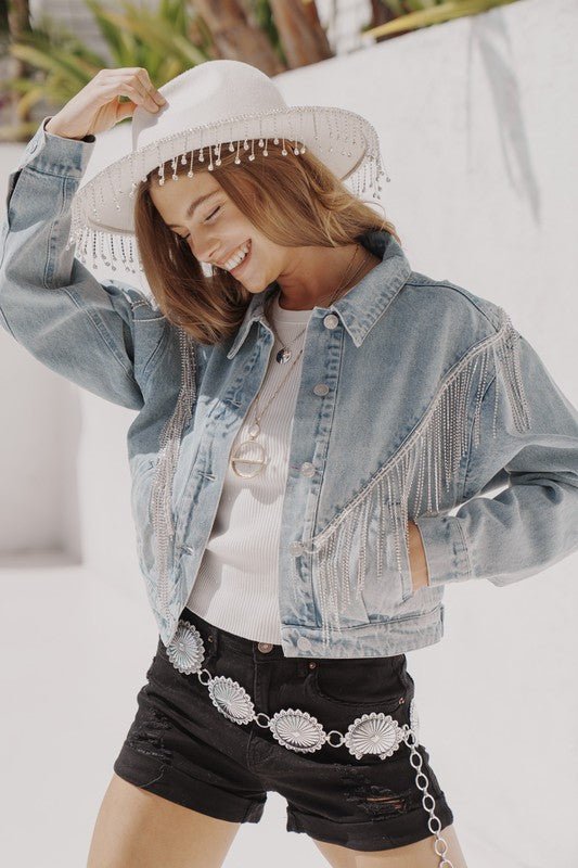 Denim Chevron Fringe Jacket - Happily Ever Atchison Shop Co.