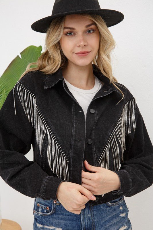 Denim Chevron Fringe Jacket - Happily Ever Atchison Shop Co.