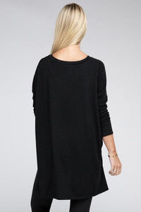 Dolman Long Sleeve V-Neck Side Slit Hi-Low Hem Top - Happily Ever Atchison Shop Co.