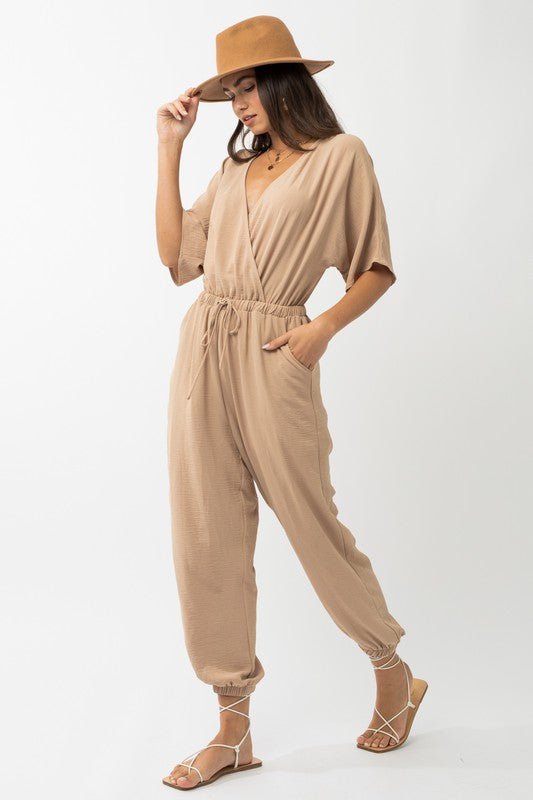 Dolman Sleeve Surplice Jumpsuit - Happily Ever Atchison Shop Co.