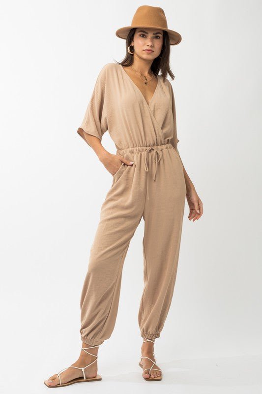 Dolman Sleeve Surplice Jumpsuit - Happily Ever Atchison Shop Co.