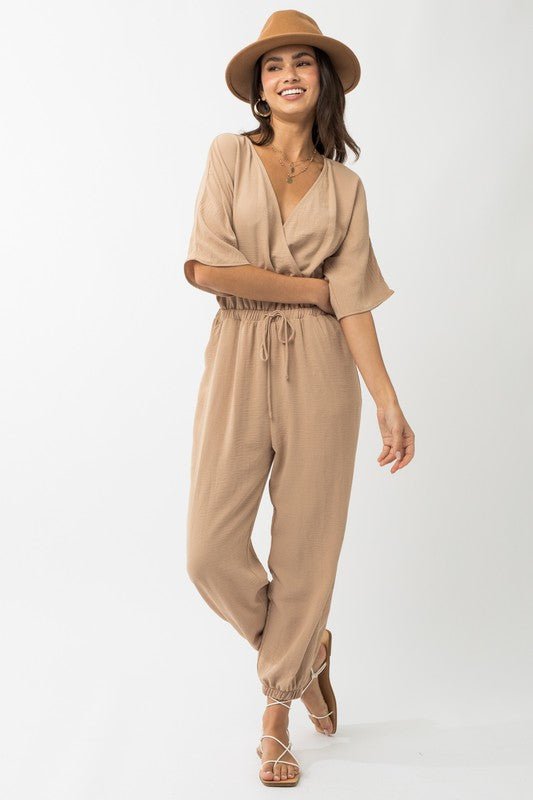 Dolman Sleeve Surplice Jumpsuit - Happily Ever Atchison Shop Co.