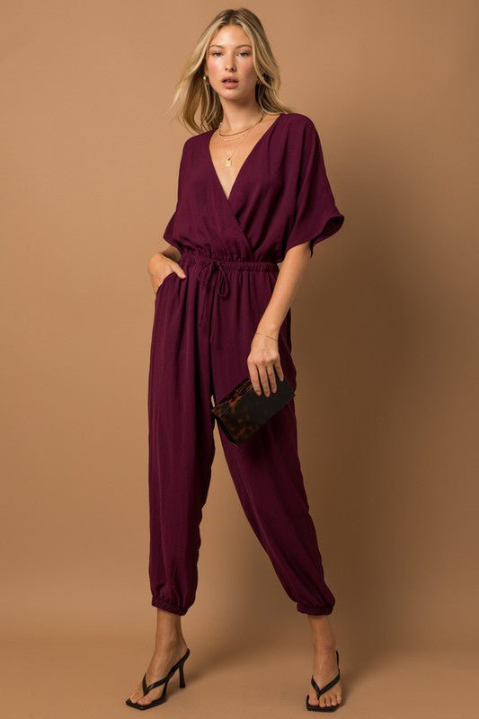 Dolman Sleeve Surplice Jumpsuit - Happily Ever Atchison Shop Co.