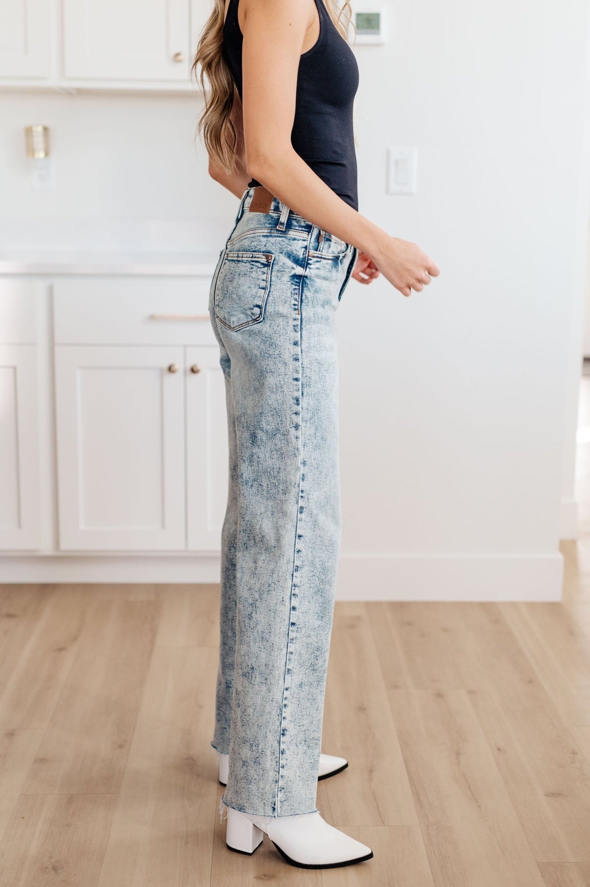 Dory High Waist Mineral Wash Raw Hem Wide Leg Jeans - Happily Ever Atchison Shop Co.