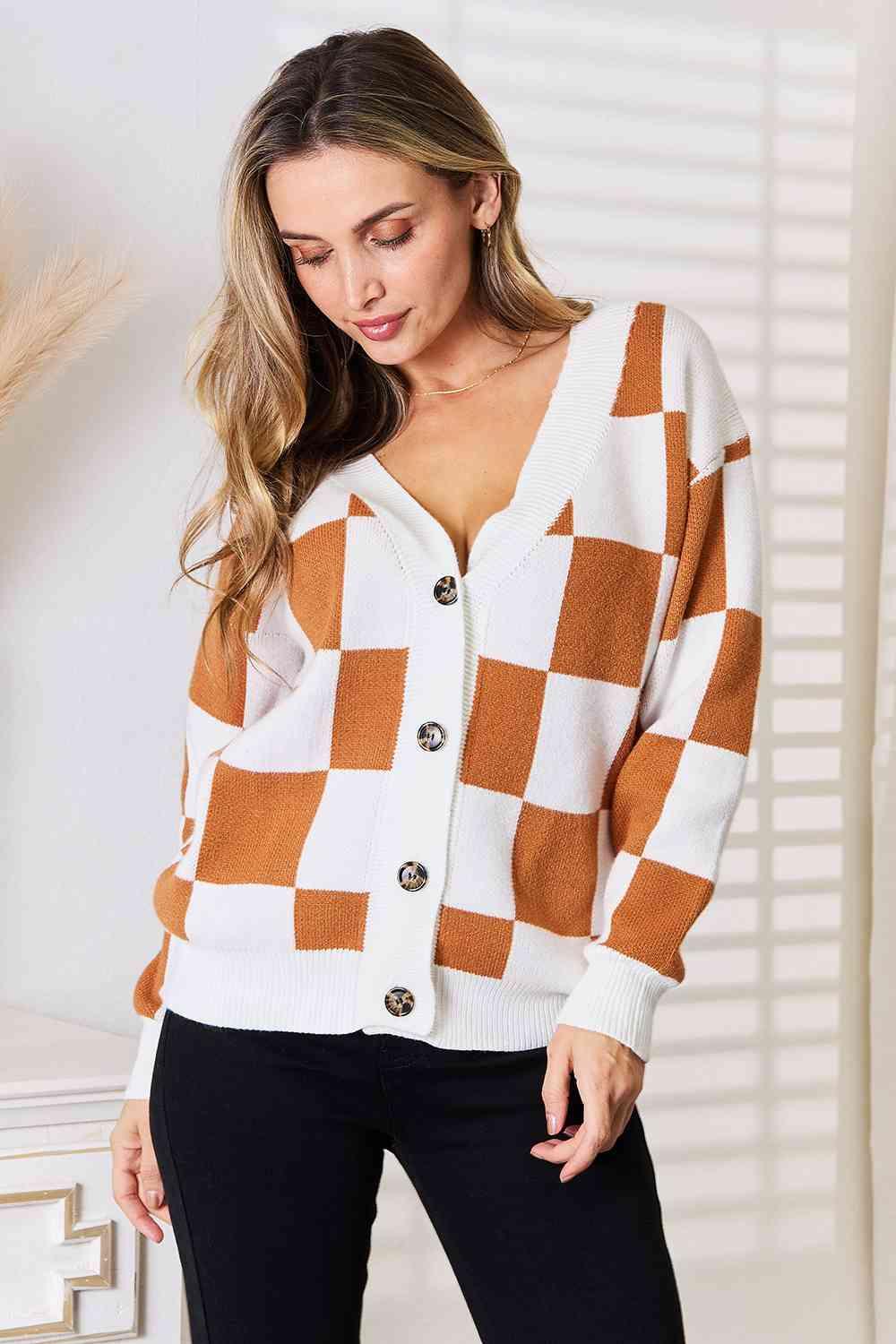 Double Take Button-Up V-Neck Dropped Shoulder Cardigan - Happily Ever Atchison Shop Co.