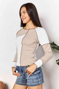 Double Take Color Block Exposed Seam Top - Happily Ever Atchison Shop Co.