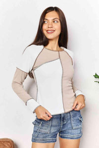 Double Take Color Block Exposed Seam Top - Happily Ever Atchison Shop Co.