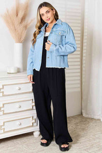 Double Take Dropped Shoulder Raw Hem Denim Jacket - Happily Ever Atchison Shop Co.