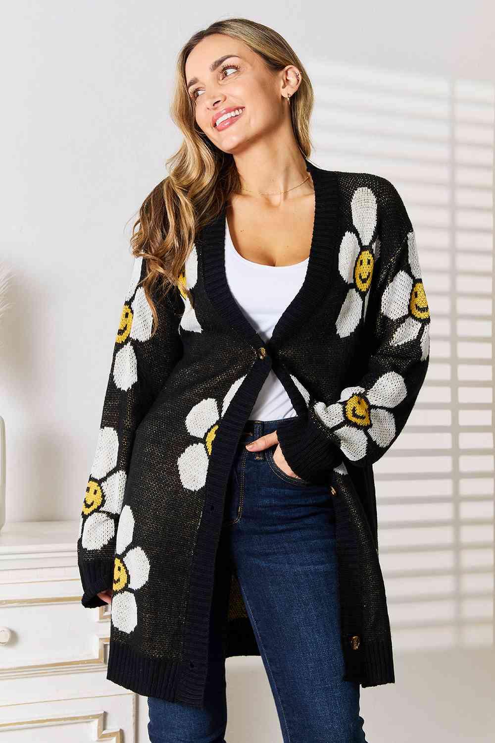 Double Take Floral Button Down Longline Cardigan - Happily Ever Atchison Shop Co.