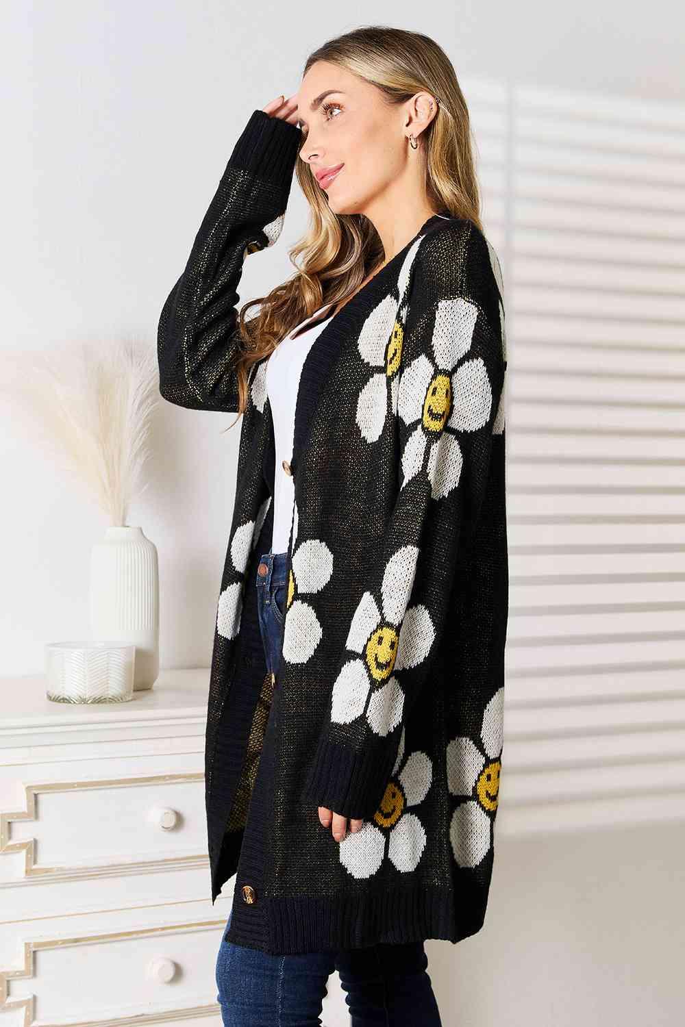 Double Take Floral Button Down Longline Cardigan - Happily Ever Atchison Shop Co.