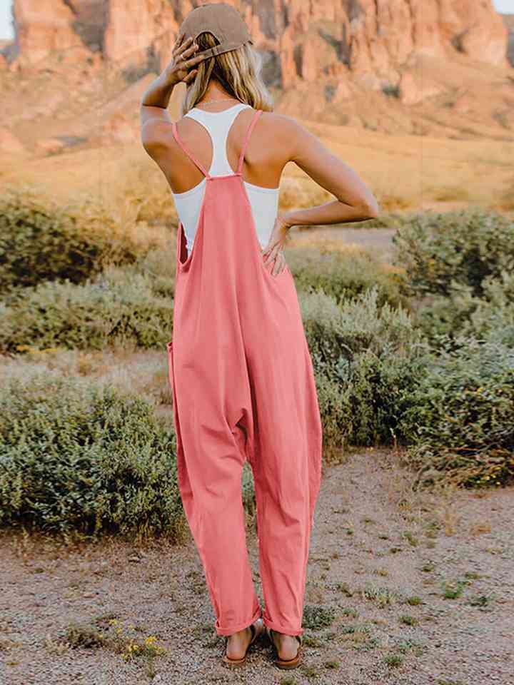 Double Take Full Size Sleeveless V-Neck Pocketed Jumpsuit - Happily Ever Atchison Shop Co.