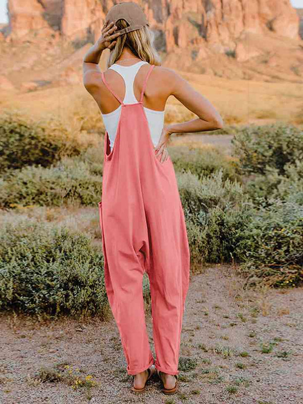 Double Take Full Size Sleeveless V-Neck Pocketed Jumpsuit - Happily Ever Atchison Shop Co.