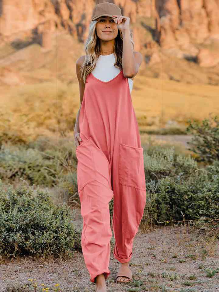 Double Take Full Size Sleeveless V-Neck Pocketed Jumpsuit - Happily Ever Atchison Shop Co.