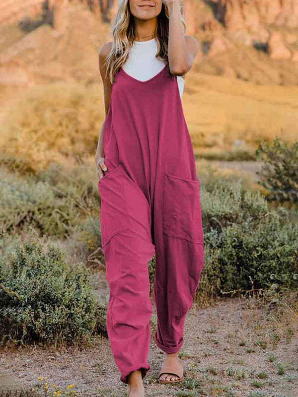 Double Take Full Size Sleeveless V - Neck Pocketed Jumpsuit - Happily Ever Atchison Shop Co.