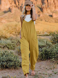 Double Take Full Size Sleeveless V-Neck Pocketed Jumpsuit - Happily Ever Atchison Shop Co.