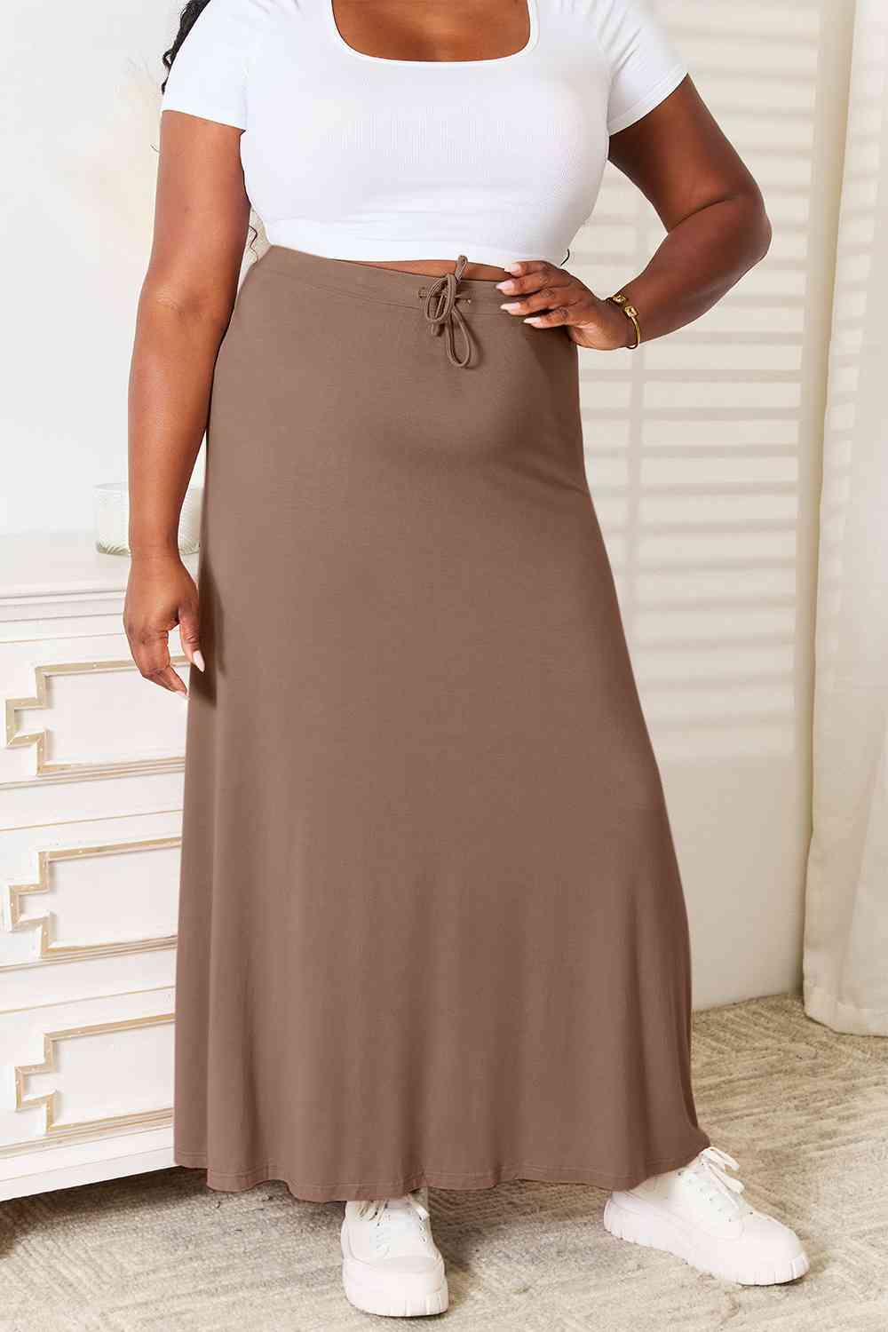 Double Take Full Size Soft Rayon Drawstring Waist Maxi Skirt Rayon - Happily Ever Atchison Shop Co.