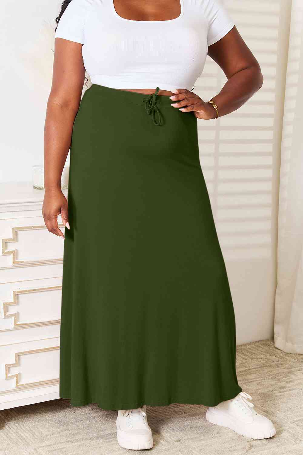 Double Take Full Size Soft Rayon Drawstring Waist Maxi Skirt Rayon - Happily Ever Atchison Shop Co.