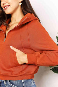 Double Take Half-Zip Long Sleeve Hoodie - Happily Ever Atchison Shop Co.