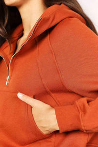 Double Take Half-Zip Long Sleeve Hoodie - Happily Ever Atchison Shop Co.