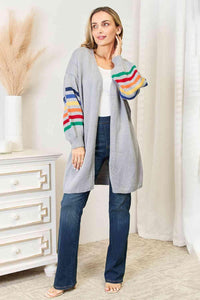 Double Take Multicolored Stripe Open Front Longline Cardigan - Happily Ever Atchison Shop Co.