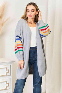 Double Take Multicolored Stripe Open Front Longline Cardigan - Happily Ever Atchison Shop Co.