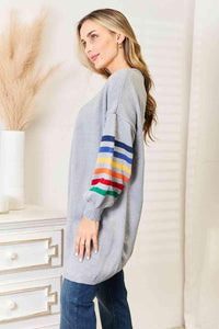 Double Take Multicolored Stripe Open Front Longline Cardigan - Happily Ever Atchison Shop Co.
