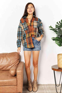 Double Take Plaid Curved Hem Shirt Jacket with Breast Pockets - Happily Ever Atchison Shop Co.