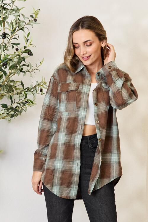 Double Take Plaid Dropped Shoulder Shirt - Happily Ever Atchison Shop Co.