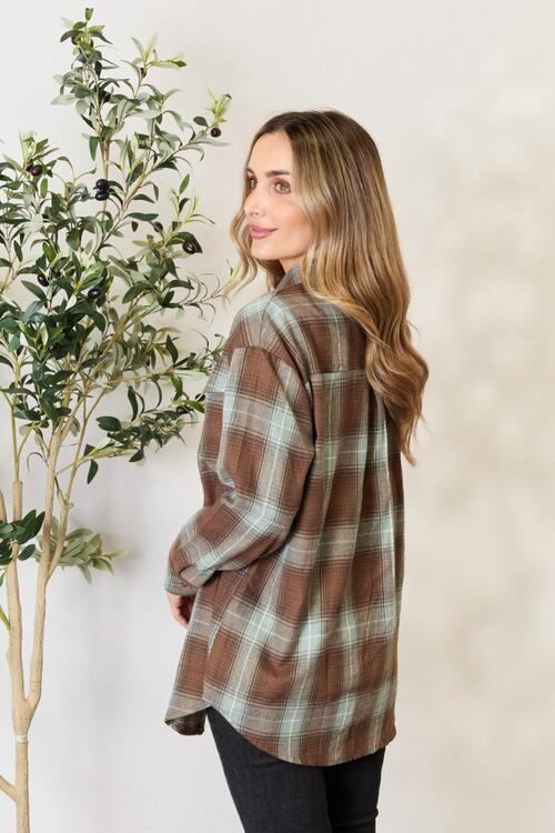 Double Take Plaid Dropped Shoulder Shirt - Happily Ever Atchison Shop Co.