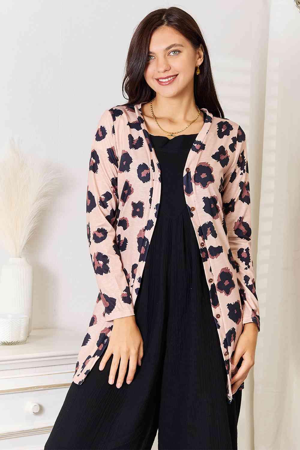 Double Take Printed Button Front Longline Cardigan - Happily Ever Atchison Shop Co.