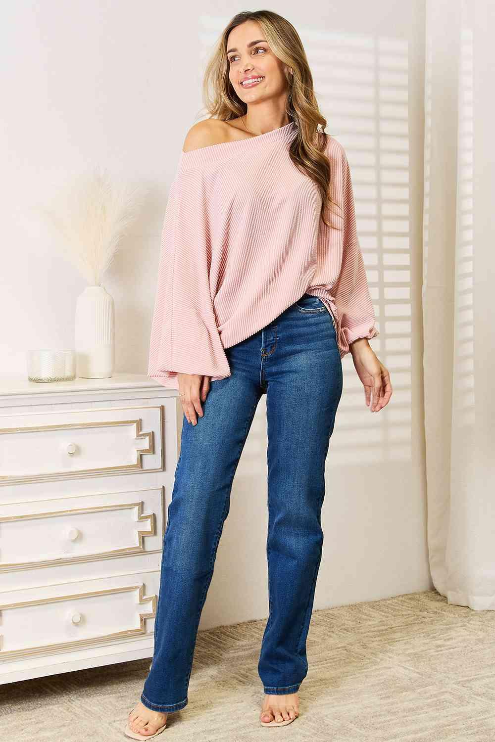 Double Take Ribbed Long Sleeve Top - Happily Ever Atchison Shop Co.