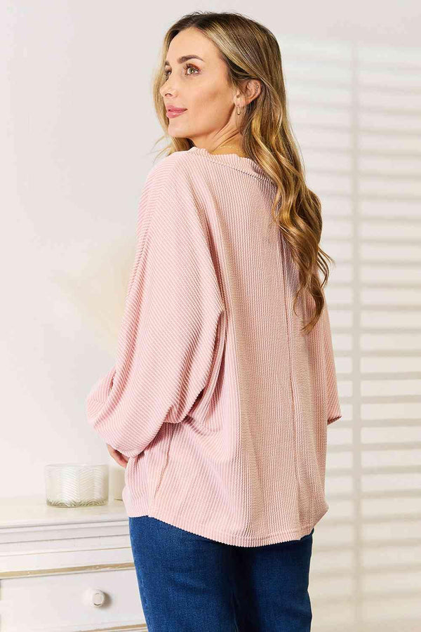 Double Take Ribbed Long Sleeve Top - Happily Ever Atchison Shop Co.