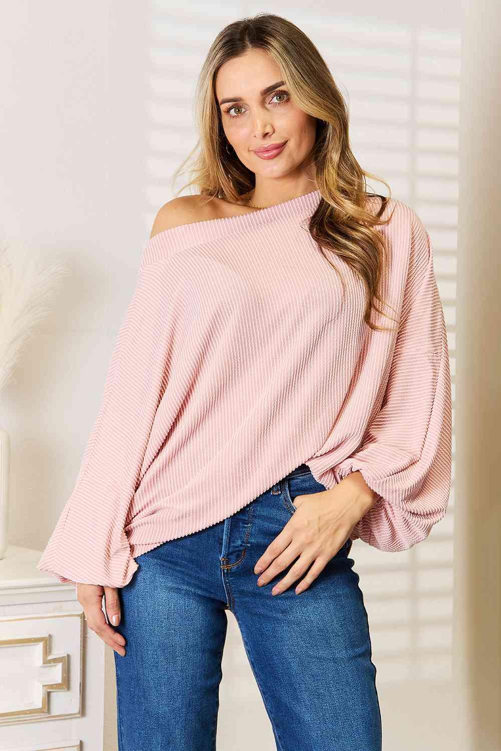 Double Take Ribbed Long Sleeve Top - Happily Ever Atchison Shop Co.