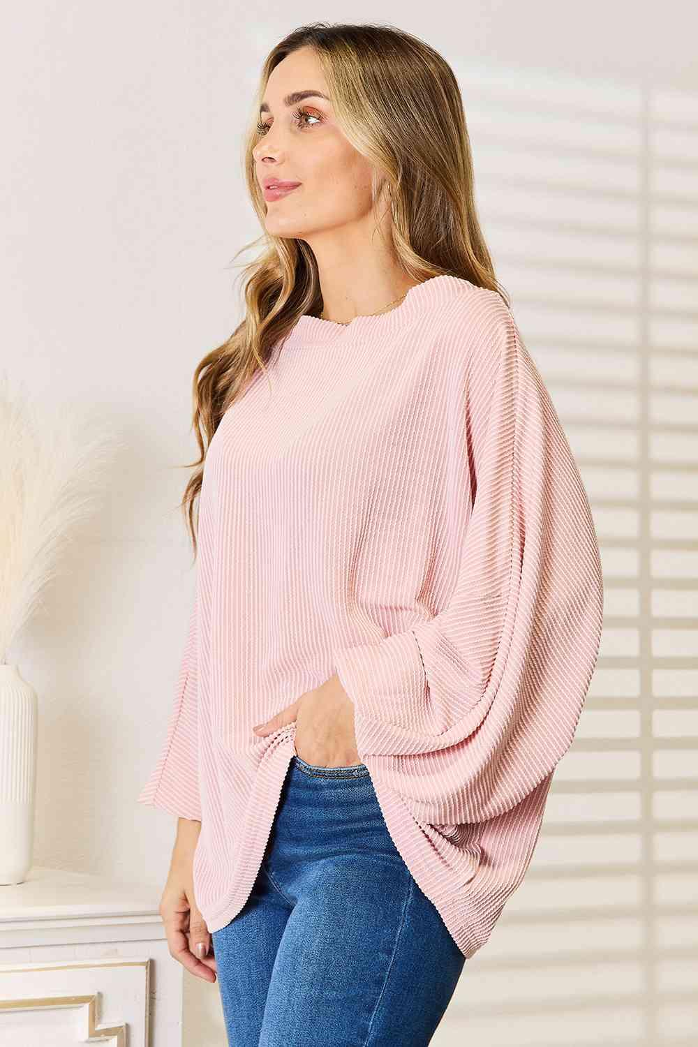 Double Take Ribbed Long Sleeve Top - Happily Ever Atchison Shop Co.