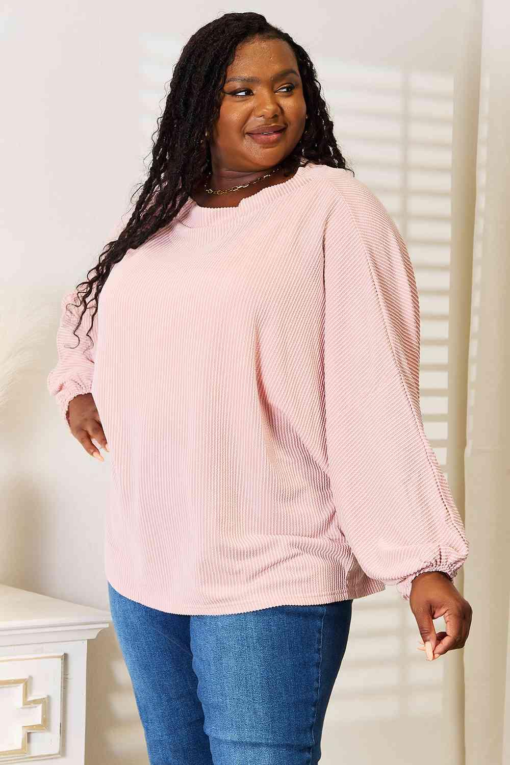 Double Take Ribbed Long Sleeve Top - Happily Ever Atchison Shop Co.