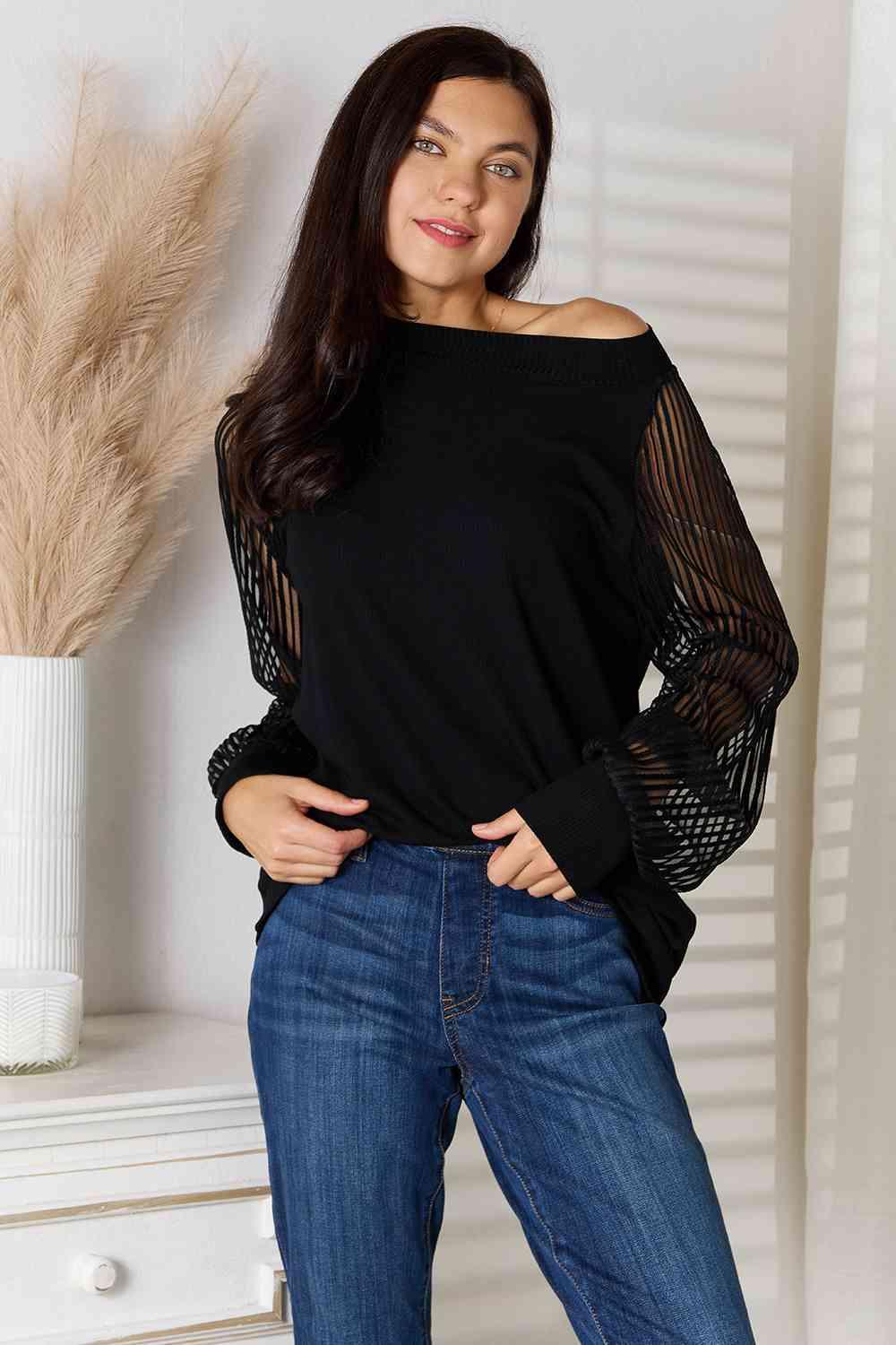 Double Take Round Neck Raglan Sleeve Blouse - Happily Ever Atchison Shop Co.