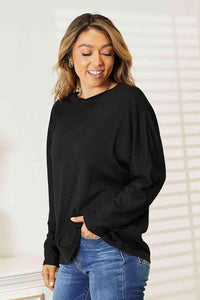 Double Take Seam Detail Round Neck Long Sleeve Top - Happily Ever Atchison Shop Co.