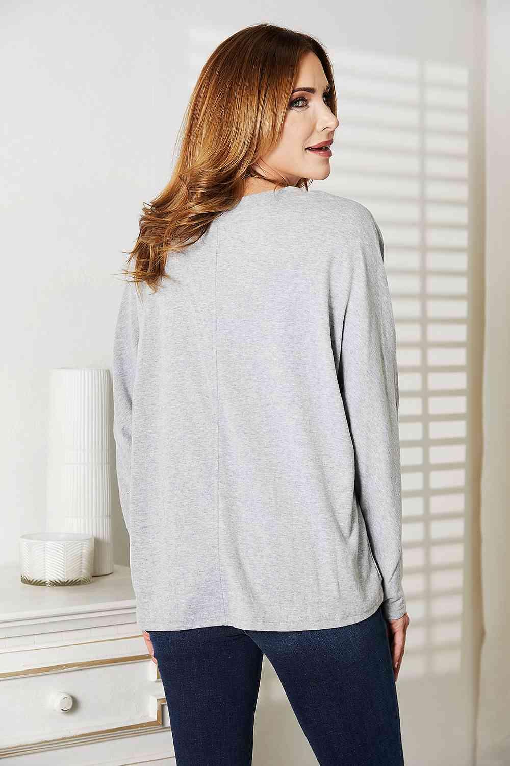 Double Take Seam Detail Round Neck Long Sleeve Top - Happily Ever Atchison Shop Co.