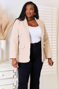 Double Take Shawl Collar Long Sleeve Blazer - Happily Ever Atchison Shop Co.