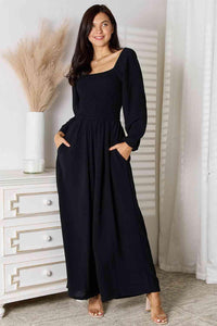 Double Take Square Neck Jumpsuit with Pockets - Happily Ever Atchison Shop Co.