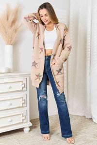 Double Take Star Pattern Open Front Longline Cardigan - Happily Ever Atchison Shop Co.