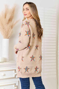 Double Take Star Pattern Open Front Longline Cardigan - Happily Ever Atchison Shop Co.