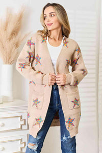 Double Take Star Pattern Open Front Longline Cardigan - Happily Ever Atchison Shop Co.