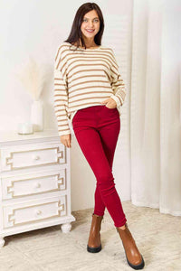 Double Take Striped Boat Neck Sweater - Happily Ever Atchison Shop Co.